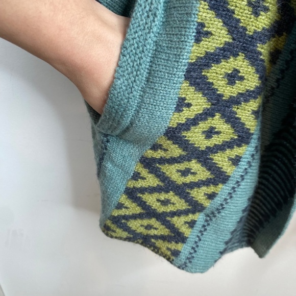 J Jill Cardigan XLP Wool Alpaca Boho Aztec Southwestern Teal Pockets Lagenlook - Picture 3 of 11